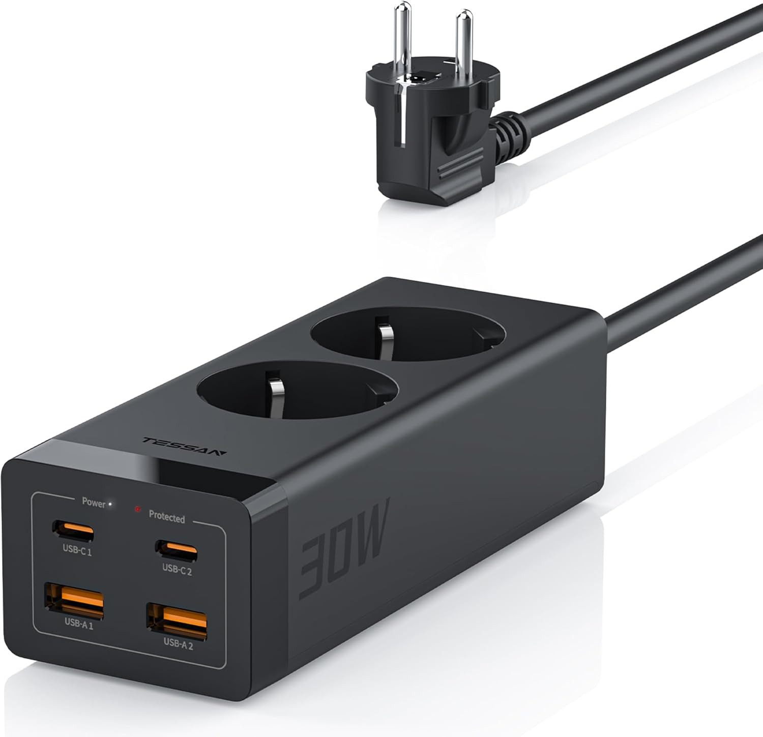 TESSAN Mehrfachsteckdose Adapterstecker 3600W 2 USB Weiß für Phone Schuko Mehrfachsteckdose (USB-Anschlusse, Ein-/Ausschalter)