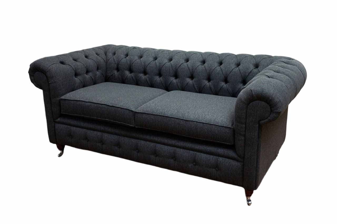 Sofa, Couch Chesterfield JVmoebel Grau Polster Möbel Stoff Zweisitzer Couchen Sofas