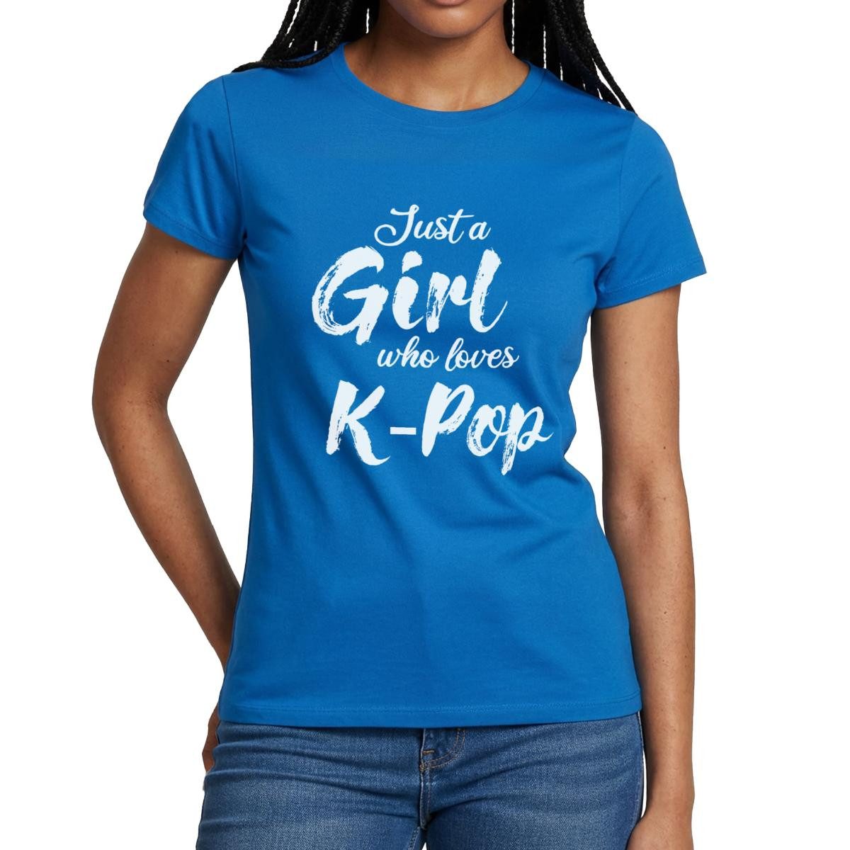 Spreadshirt T-Shirt Just A Girl Who Loves K-Pop Frauen T-Shirt (1-tlg) Slim Fit, fällt klein aus