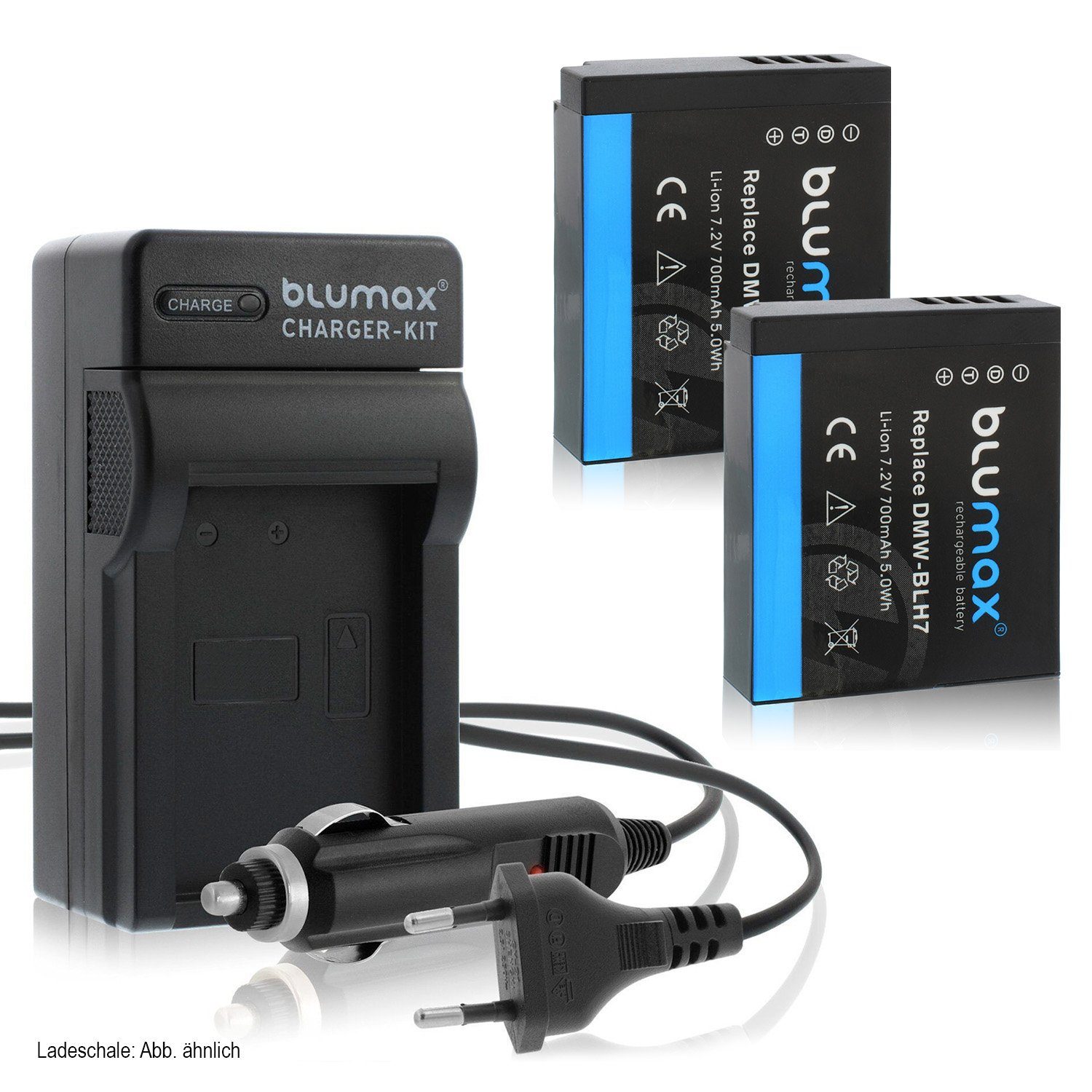 Blumax Set mit Lader für Panasonic DMW-BLH7 GX850 700mAh Kamera-Akku