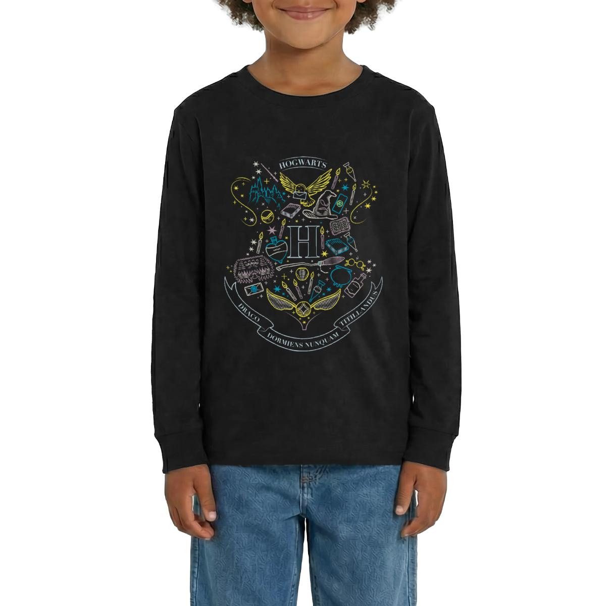 Spreadshirt T-Shirt Harry Potter Hogwarts Elemente Teenager Premium Langarmshirt (1-tlg)