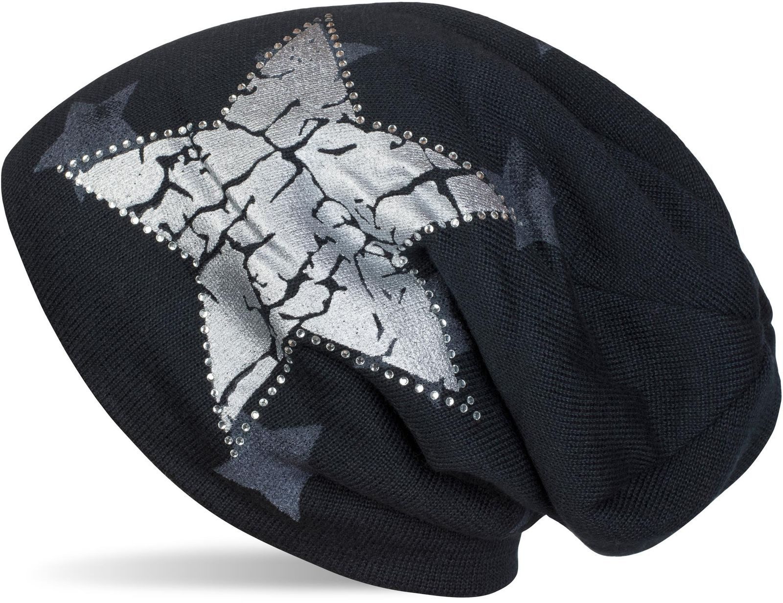 Strickmütze Feinstrick Beanie mit Sternen und Strass