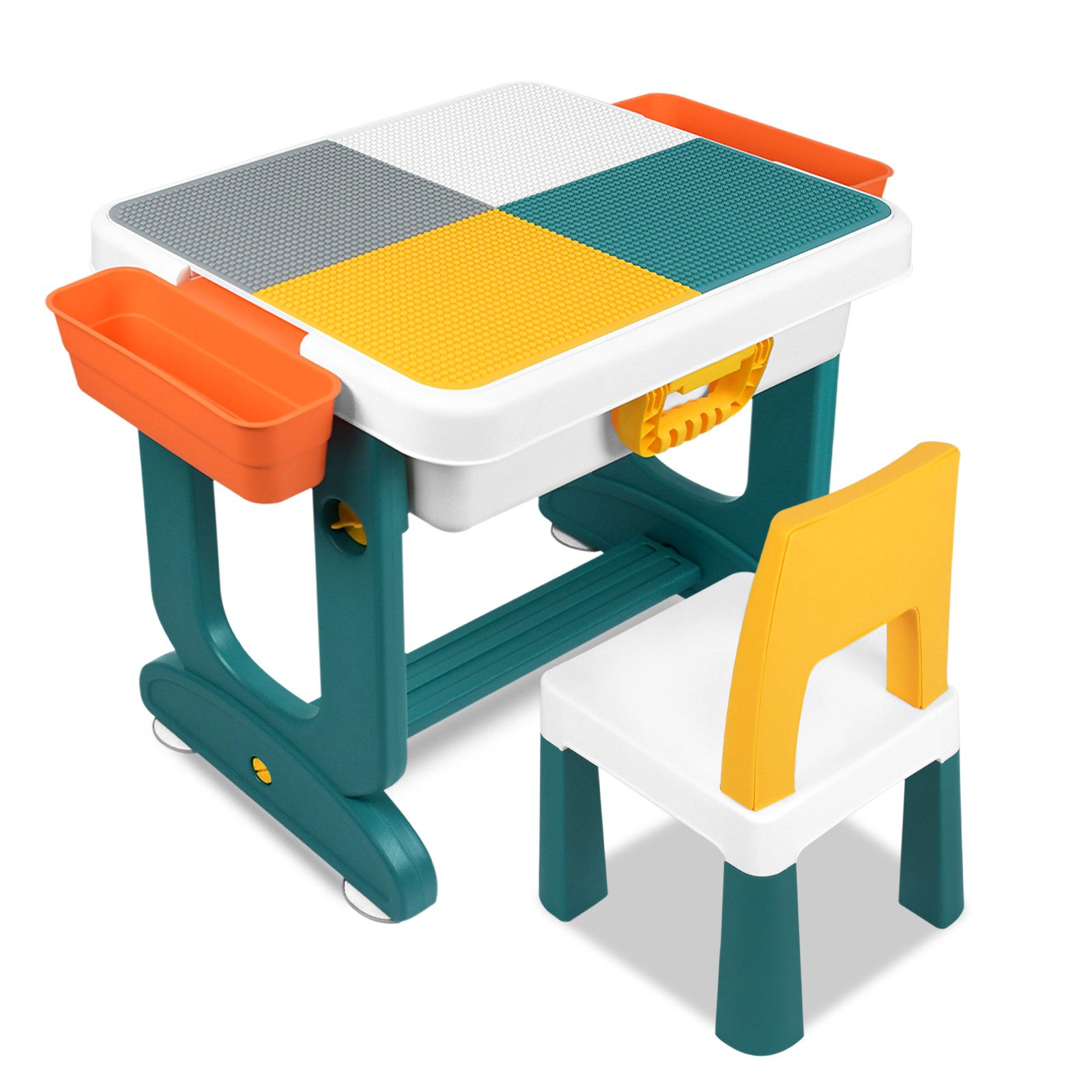 Kindersitzgruppe Höhenverstellbarer Kindertisch mit Stühle Set Spieltisch mit Blocks