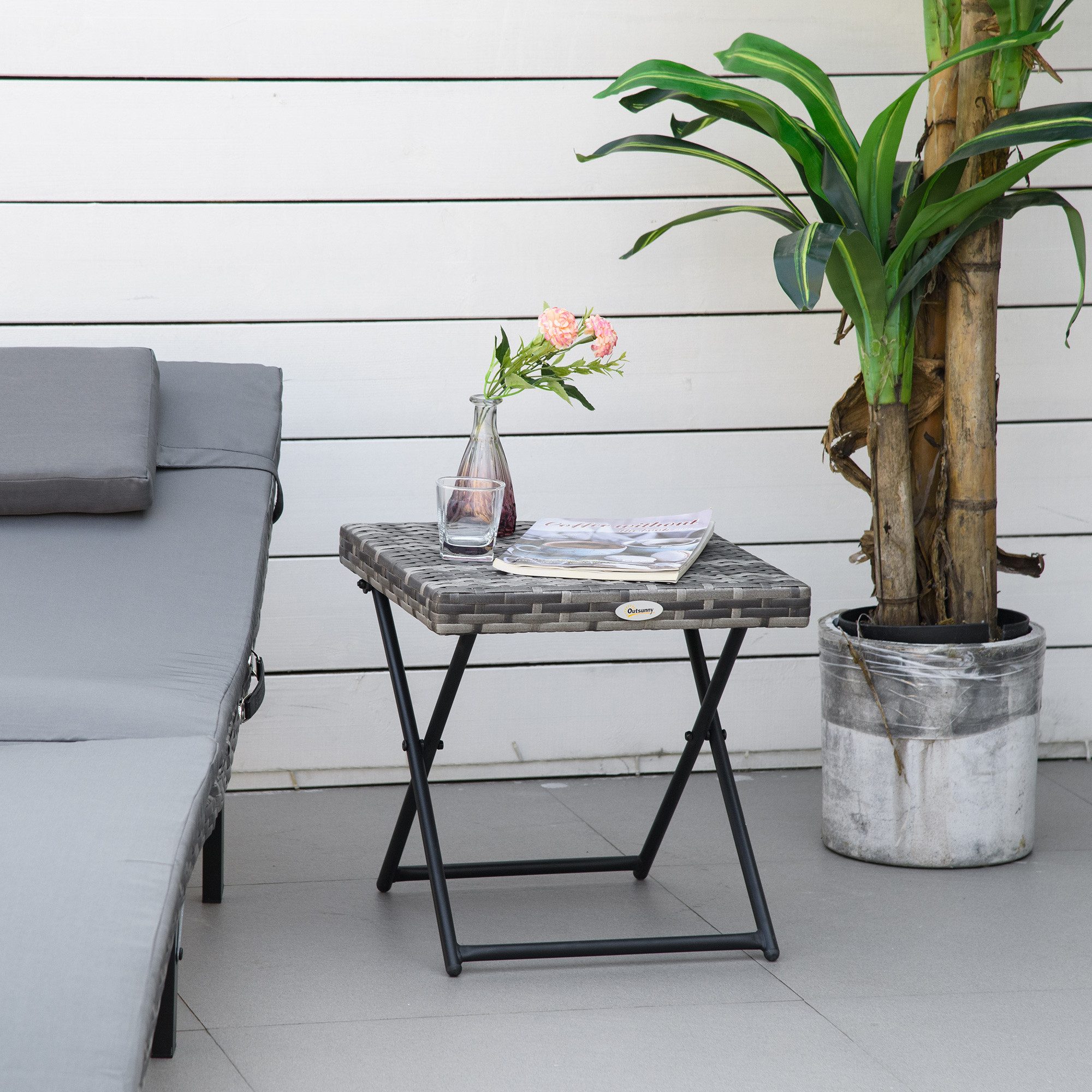 Outsunny Gartentisch klappbar Kaffeetisch aus Polyrattan Terrasse 40x40x40cm (Couchtisch, 1-St., Beistelltisch), für Garten, Balkon, Grau