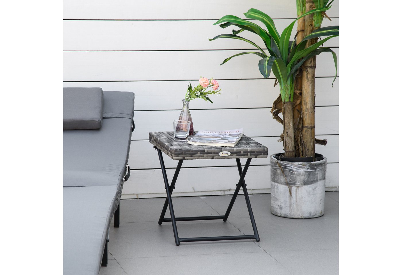 Outsunny Gartentisch klappbar Kaffeetisch aus Polyrattan Terrasse 40x40x40cm (Couchtisch, 1-St., Beistelltisch), für Garten, Balkon, Grau