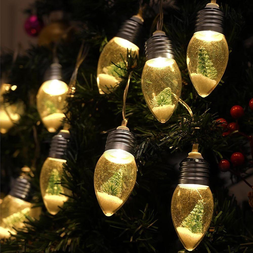 Rosnek LED-Lichterkette 1.5/3M, Weihnachten, Baum Deko Schlafzimmer für Kamin Batterie, wasserdicht, Schneelandschaft, 10-flammig