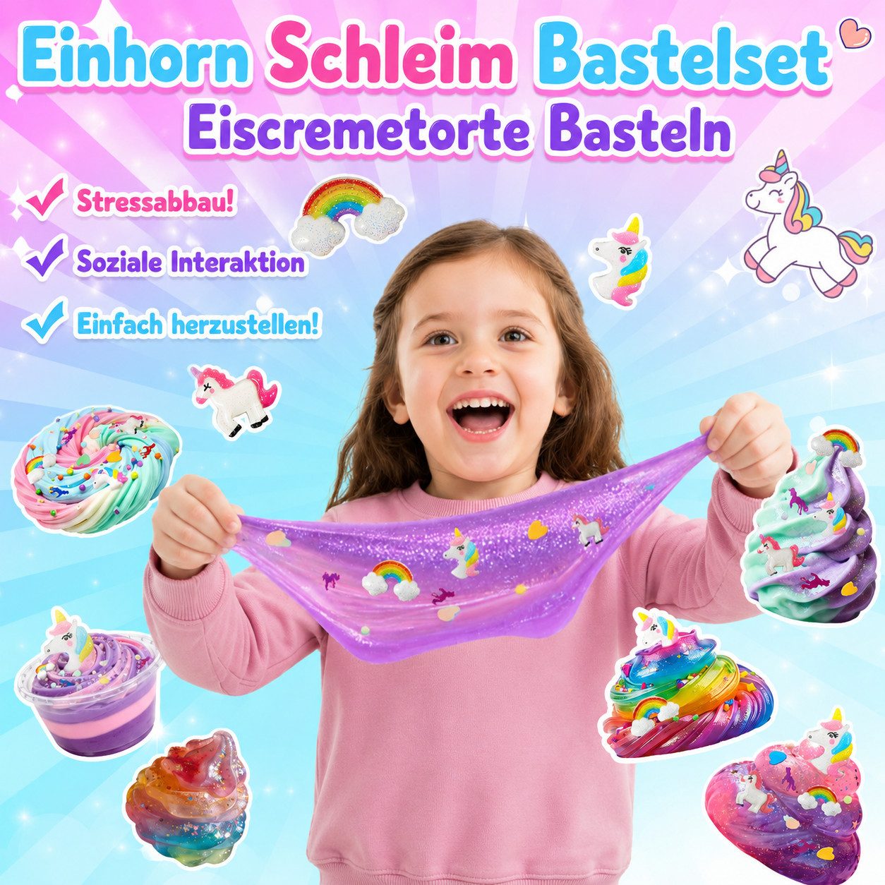 Wootoy Kreativset Experimentierkasten Schleim Bastelset Galaxy Einhorn DIY Slime Kit, (mit Glitzer Perlen und Zubehör zum Kreativen Gestalten, 1-tlg., Schleim-Bastelset in zwei Themenwelten: Galaxie oder Einhorn), Fördert Kreativität Feinmotorik und spielerisches Experimentieren