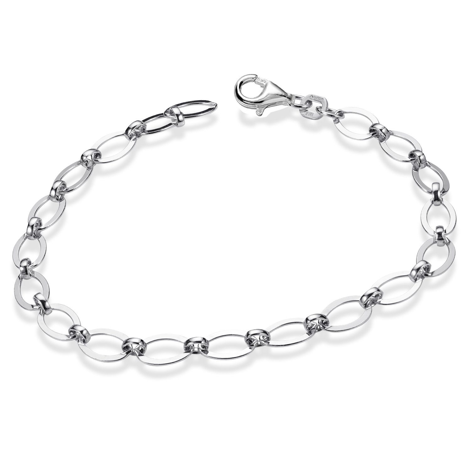 Materia Gliederarmband Damen Silber Figarokette 18cm SA-102, 925 Sterling Silber, rhodiniert