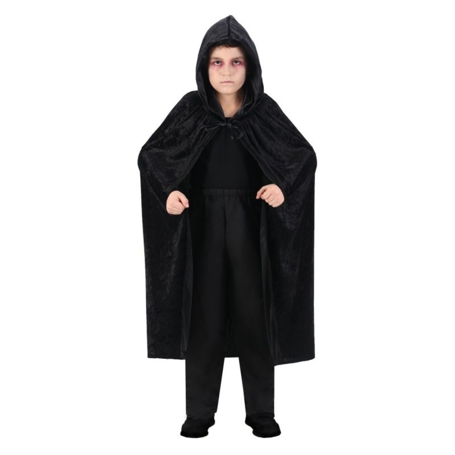 Vampir-Kostüm Schwarzer Umhang mit Kapuze für Kinder, 120 cm
