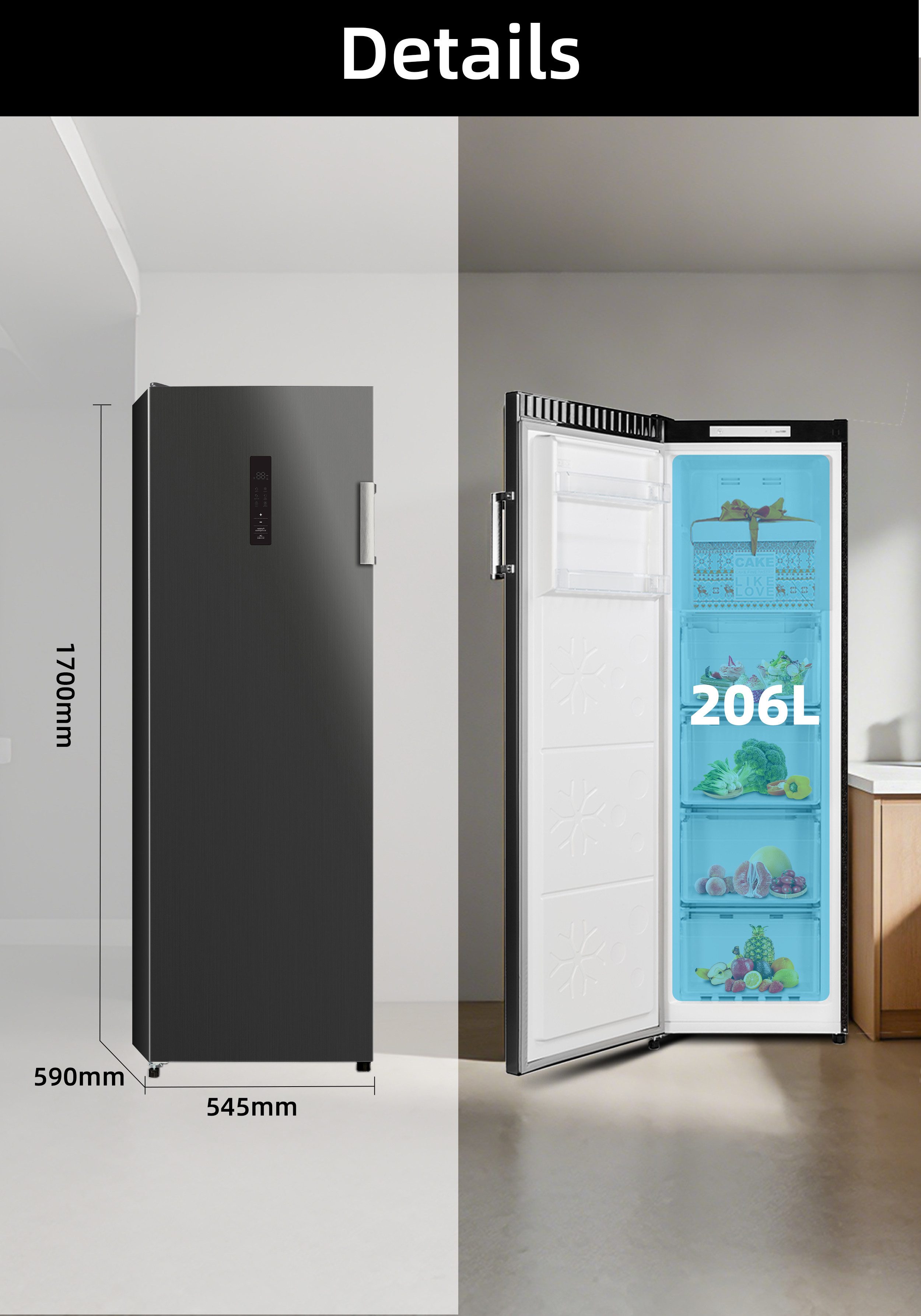 CHiQ Gefrierschrank Umschalt Kühl/Gefrier CSD206NEID, 170.5 cm hoch, 54.7 cm breit, LED Diaplay, 4-Sterne-Gefrierfunktion, 39 dB, Total No Frost