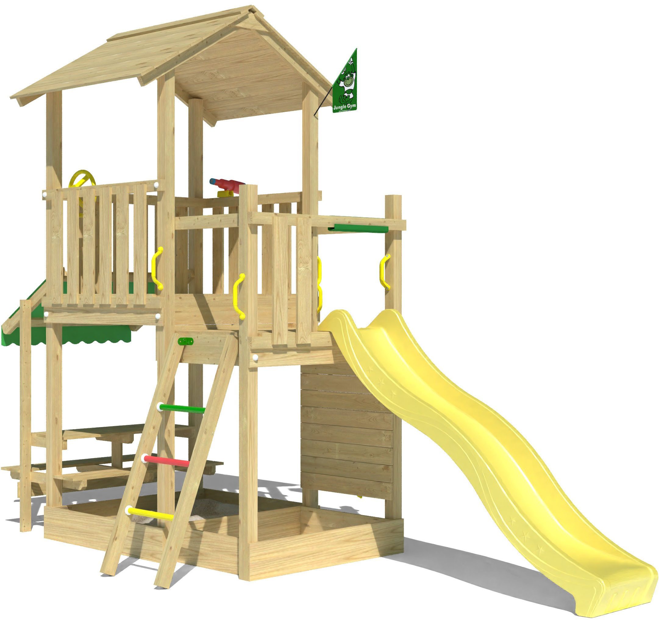 Jungle Gym Spielturm Keep, Spielanlage mit Mini Market und Rutsche mit Wasseranschluss