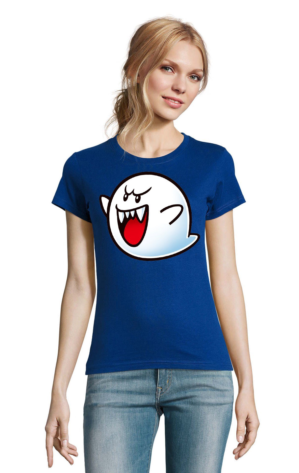 Blondie & Brownie T-Shirt Damen Mario Geist Gespenst Blau Nintendo Super Boo Konsole