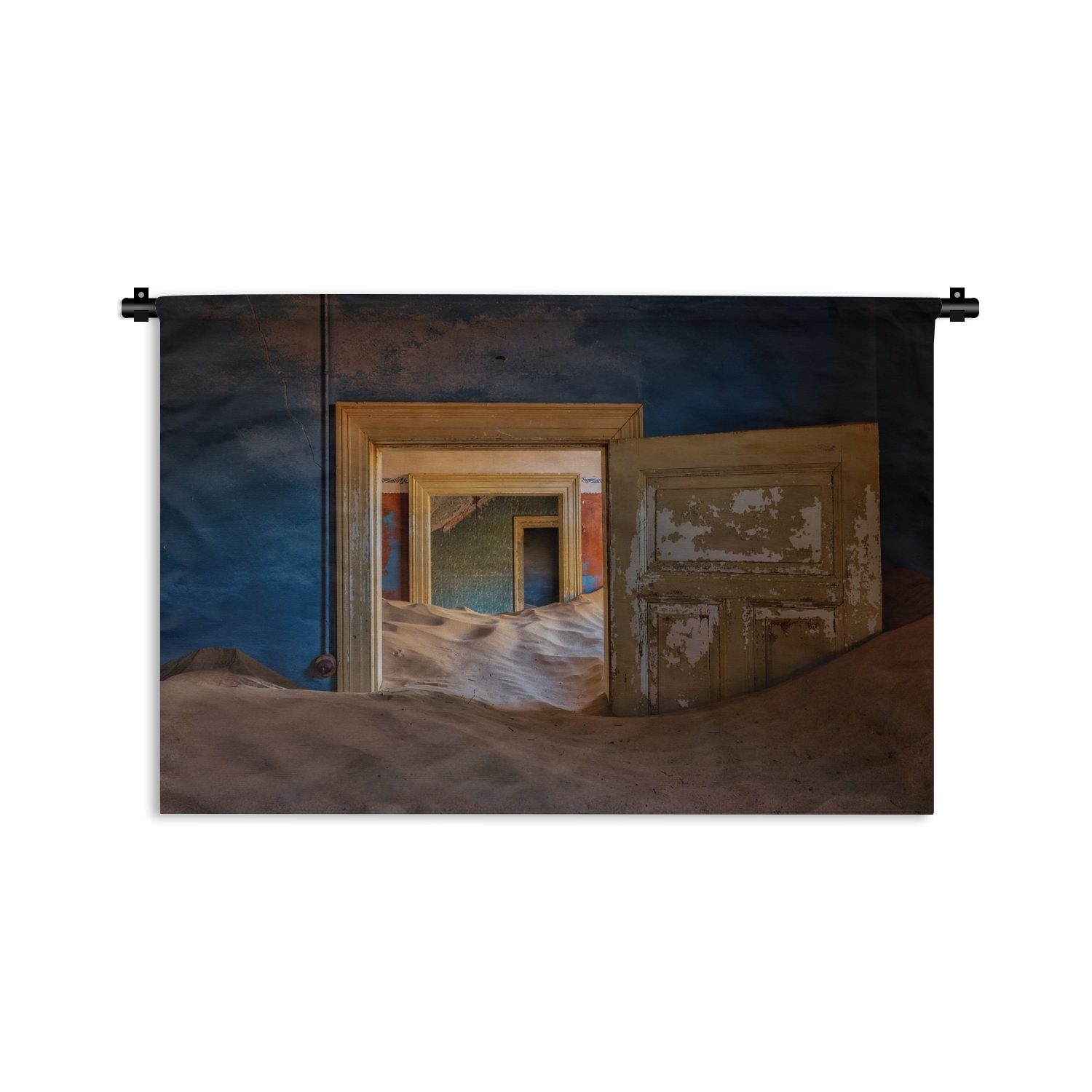 MuchoWow Wanddekoobjekt Blau - Tür - Sand - Wüste, Wanddeko für Wohnzimmer, Schlafzimmer, Kleid, Wandbehang, Kinderzimmer