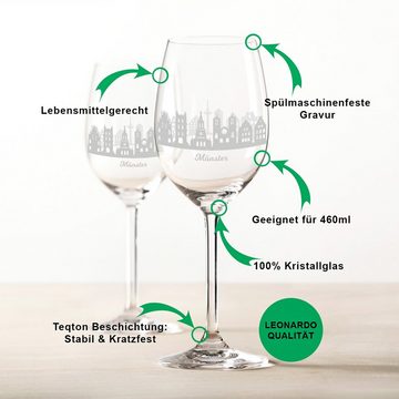 GRAVURZEILE Rotweinglas Leonardo Weinglas im 2er Set mit 360° Gravur - Skyline Münster, Glas, graviertes Geschenk als Souvenir, Andenken & Mitbringsel