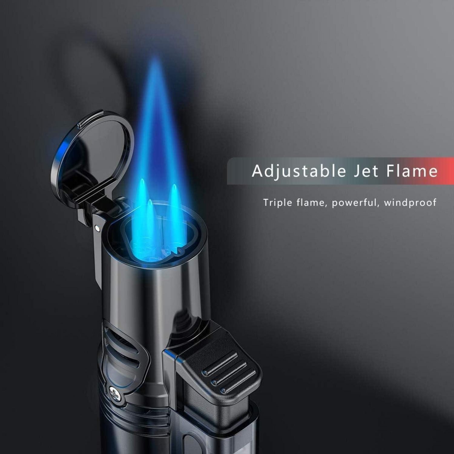 LuxusKollektion Feuerzeuge 2er Pack Jetflamme Sturmfeuerzeug Gas Butan Nachfüllbar 3 Flammen