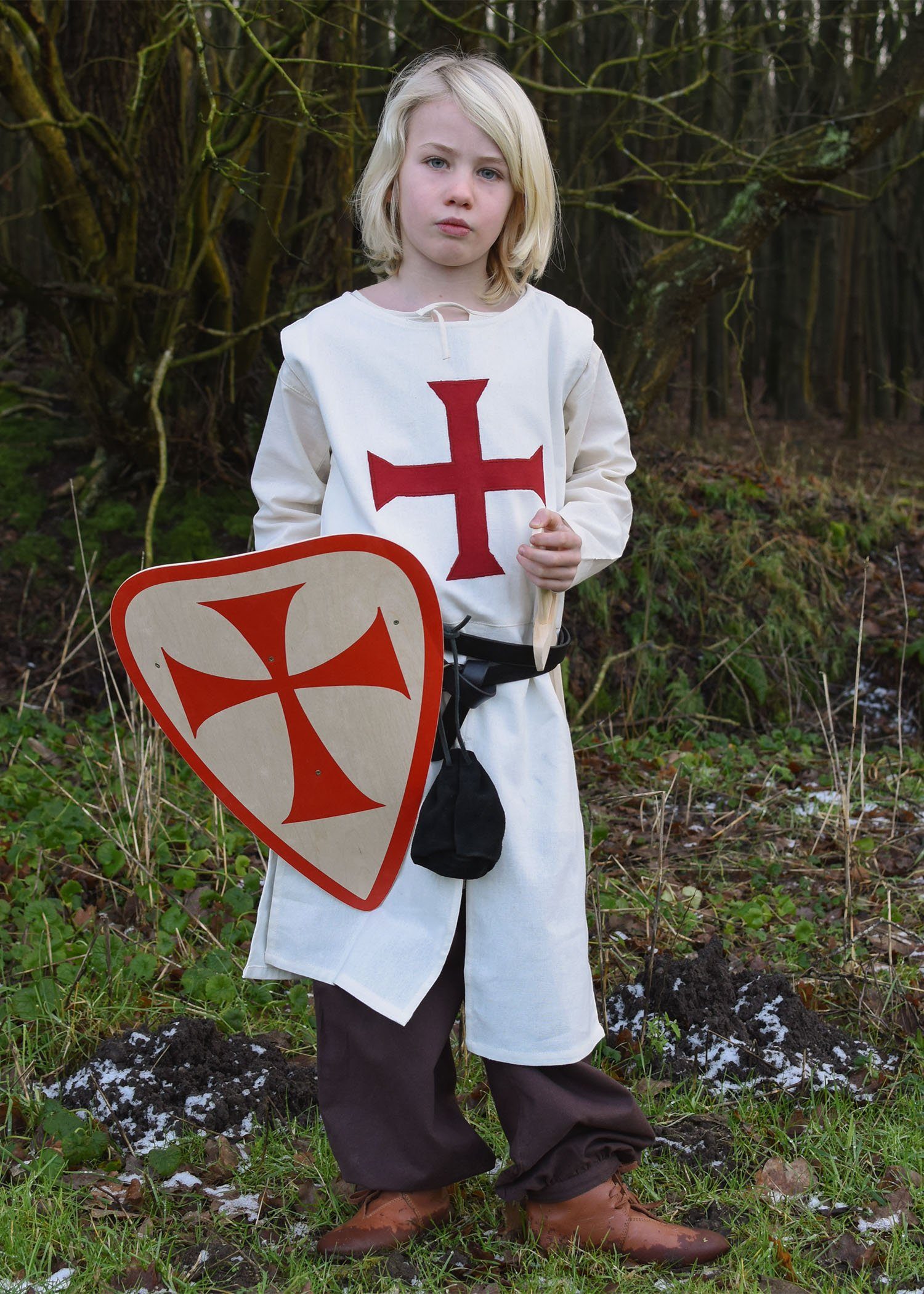 Battle Merchant Ritter-Kostüm Kinder-Wappenrock Alexander, Templer, natur/rot