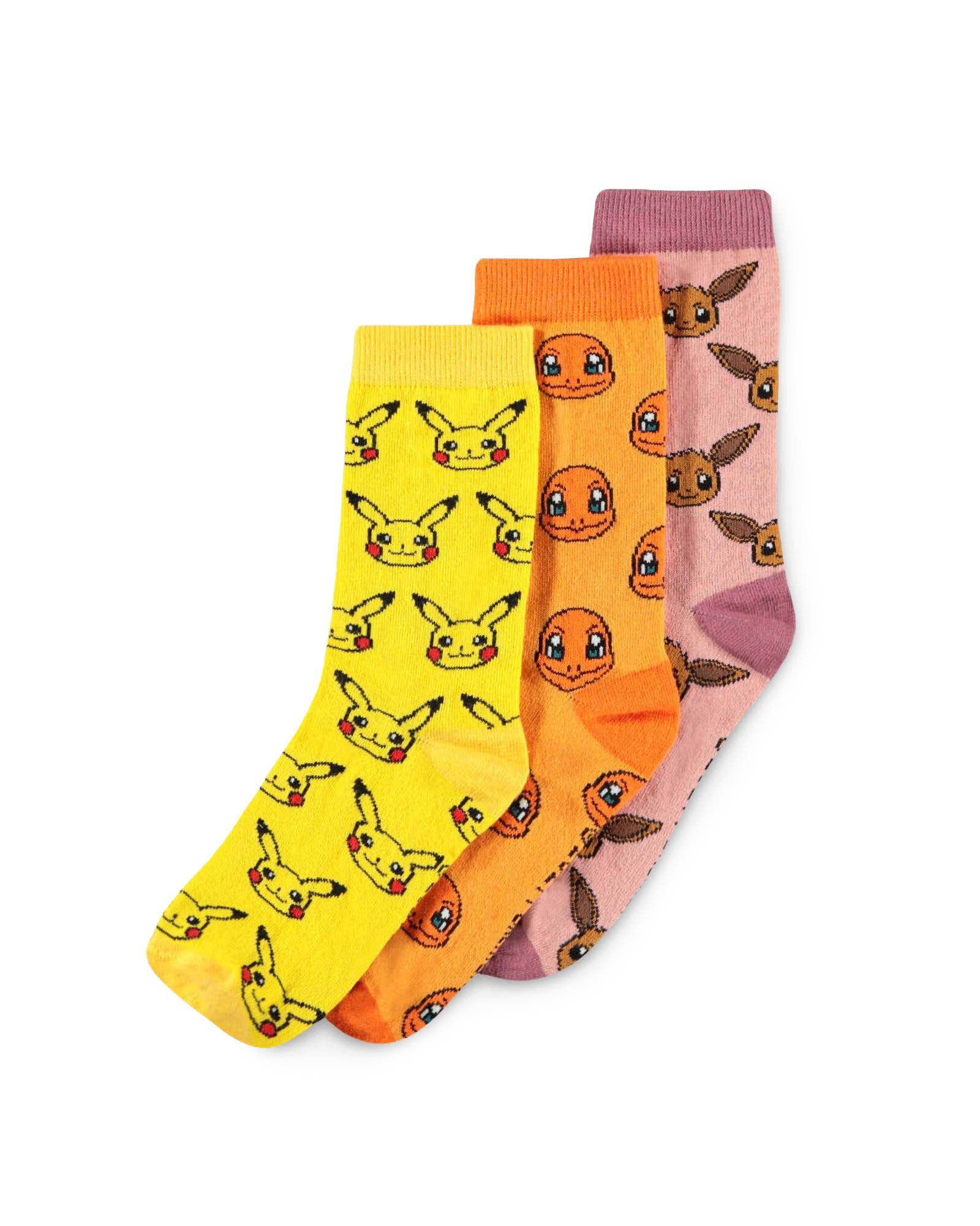 POKÉMON Freizeitsocken Cute Crew 3-Paar Strümpfe Pikachu Glumanda Charmander Evoli Eevee