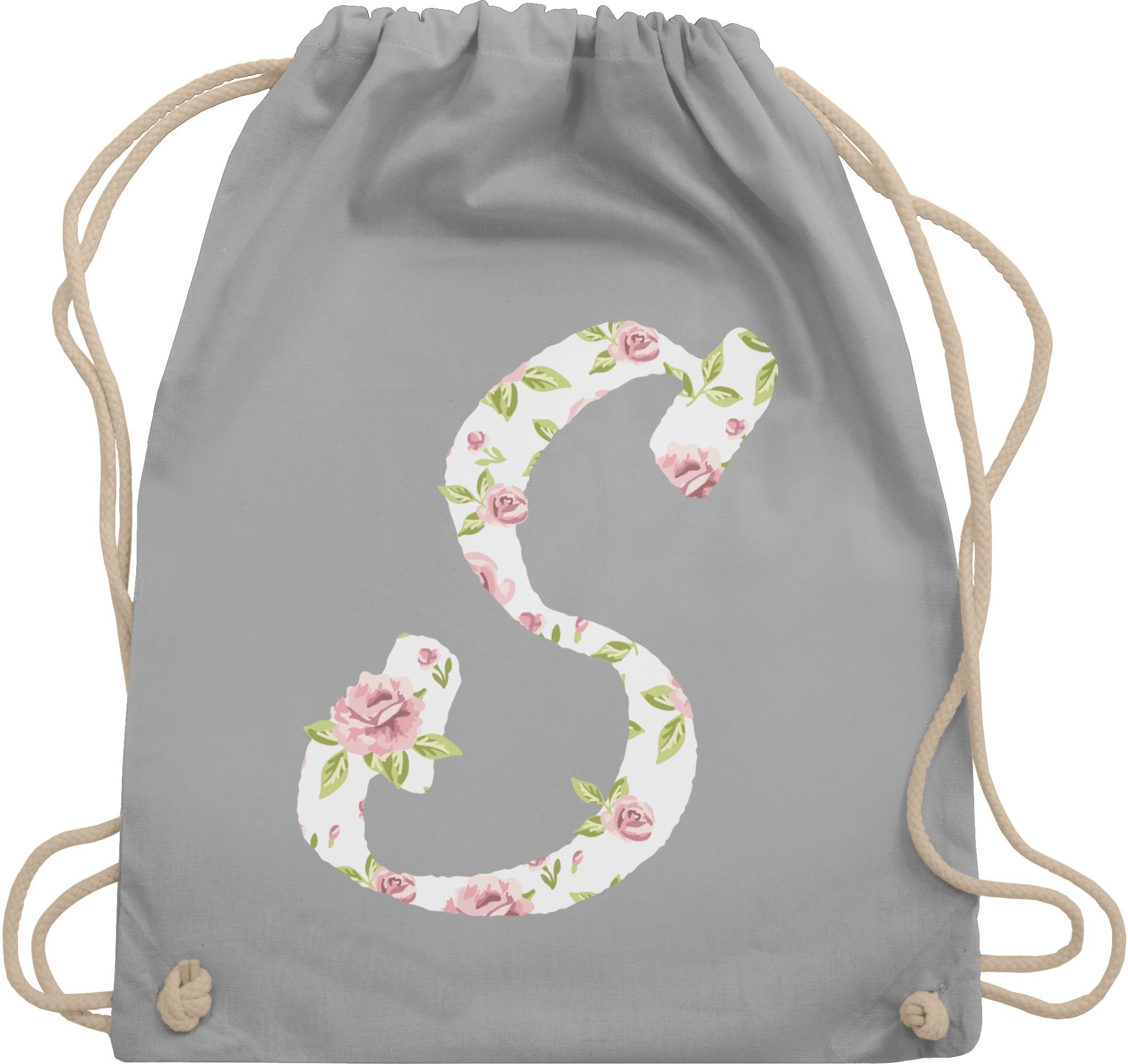 Initialen Turnbeutel Hellgrau Taschen Shirtracer Geschenk S 02 Baumwolle Rosen, Shopper