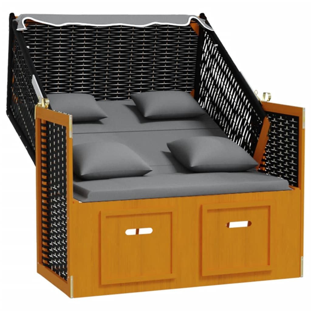 furnicato Strandkorb mit Kissen Poly Rattan Massivholz Schwarz Anthrazit, BxTxH: 55x55x156 cm, (1-tlg)