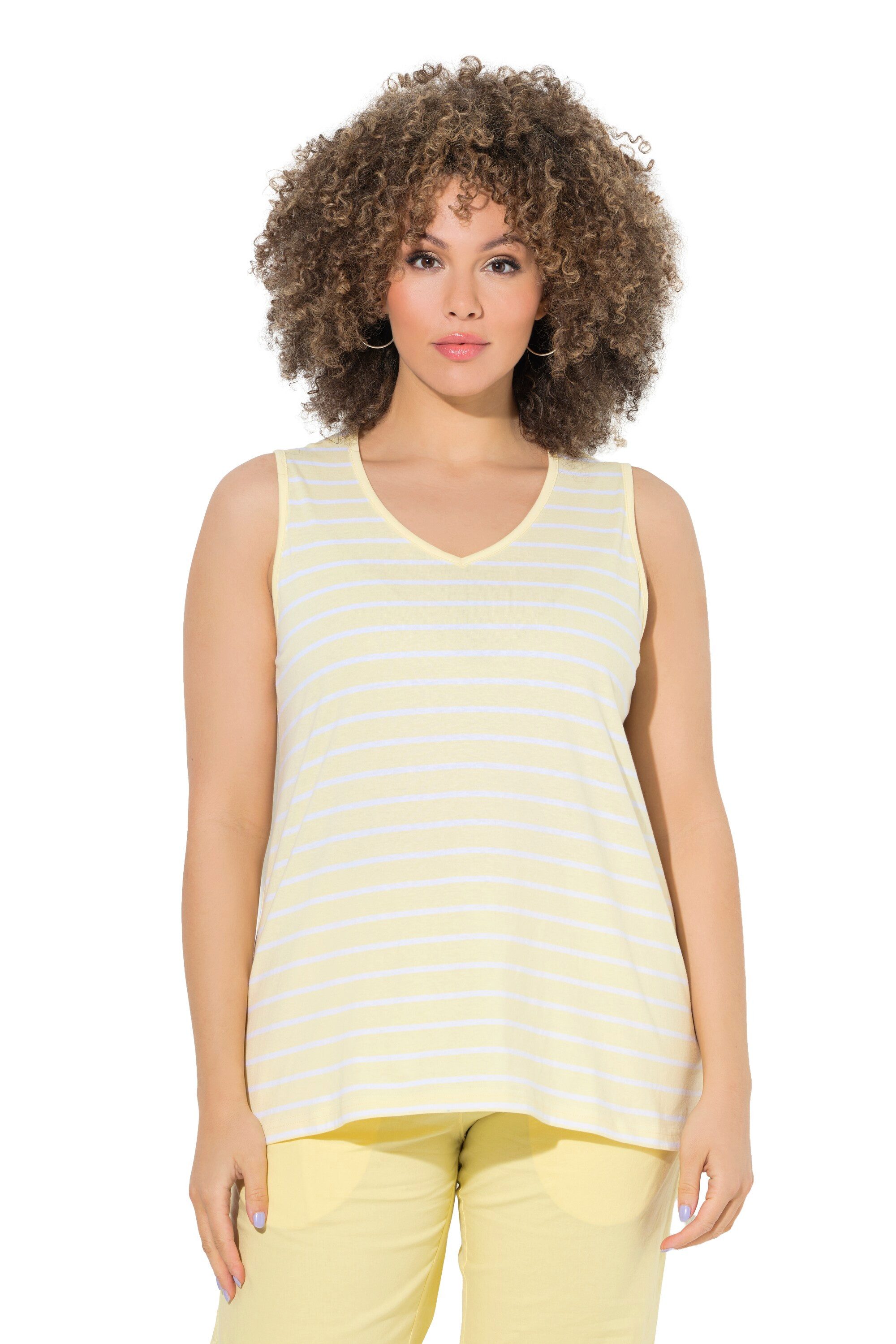 Ulla Popken Longtop Top 2er-Pack Ringel/uni V-Ausschnitt ärmellos (2-tlg)