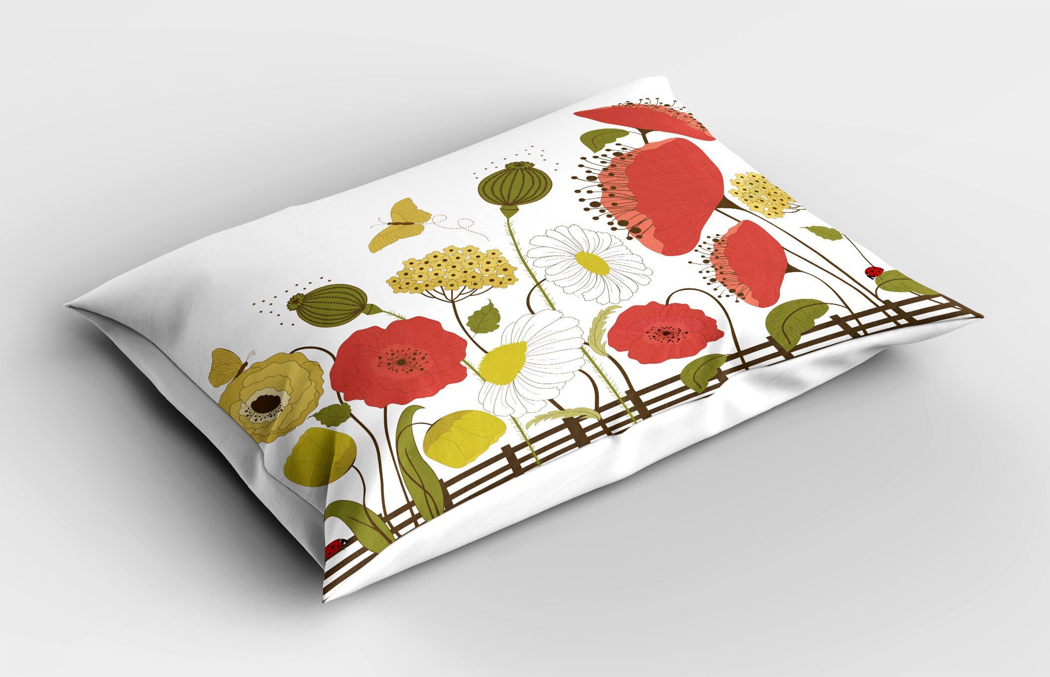 King Kissenbezüge Gedruckter (1 Standard Stück), Dekorativer Frühlingsblumen Blumen Zaun Size Kissenbezug, Abakuhaus hinter