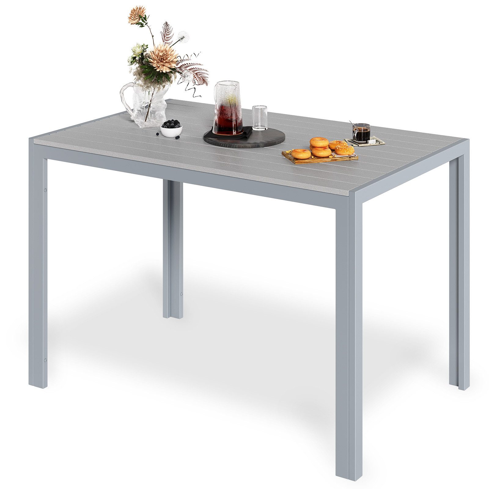 TLGREEN Gartentisch Aluminiumrahmen Quadratisch (110x70cm WPC Balkontisch Wetterfest, Rechteckiger Terrassentisch, Esstisch Outdoor, 1 Tisch), Hitze- und Wetterbeständig, rutschfest, Brettbreite 6.5cm