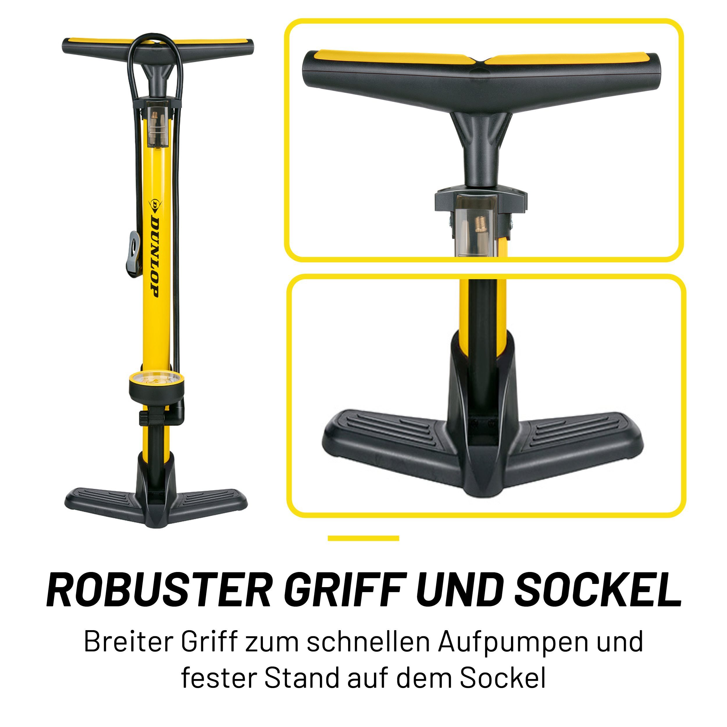 Dunlop Fahrradpumpe Dunlop Fahrradpumpe mit Manometer und Ventil Adapter Set – Bild 5 von 5