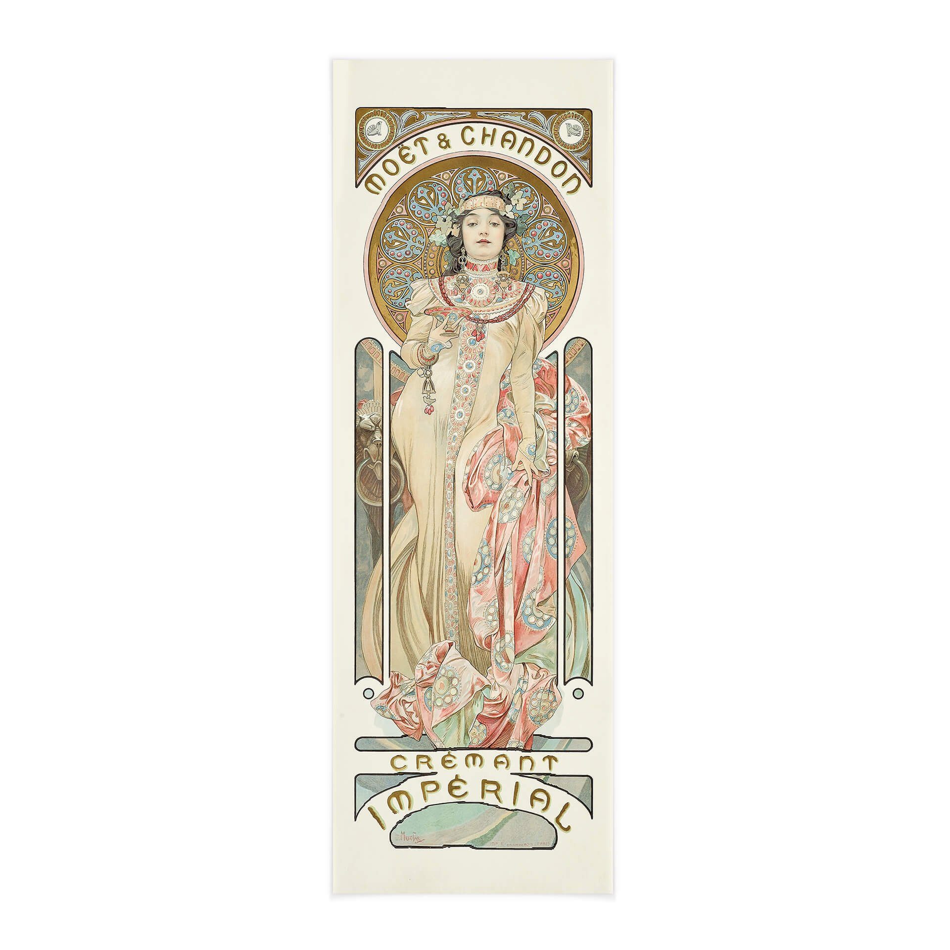 K&L Wall Art Leinwandbild Vintage Stoffbild Poster Mucha Moët Chandon Dry Imperial Deko, Jugendstil Kunstdruck Banner ohne Zubehör