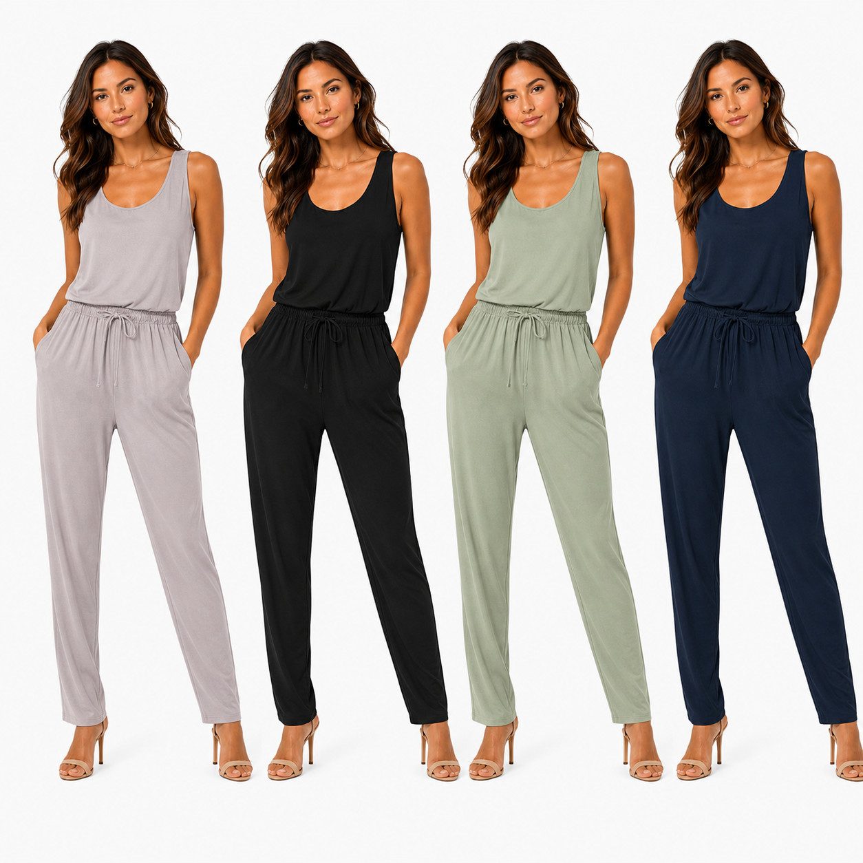 SUBLEVEL Overall Damen Overall Jumpsuit lange Hose Sommer Binde Gürtel Einteiler – Bild 3 von 5