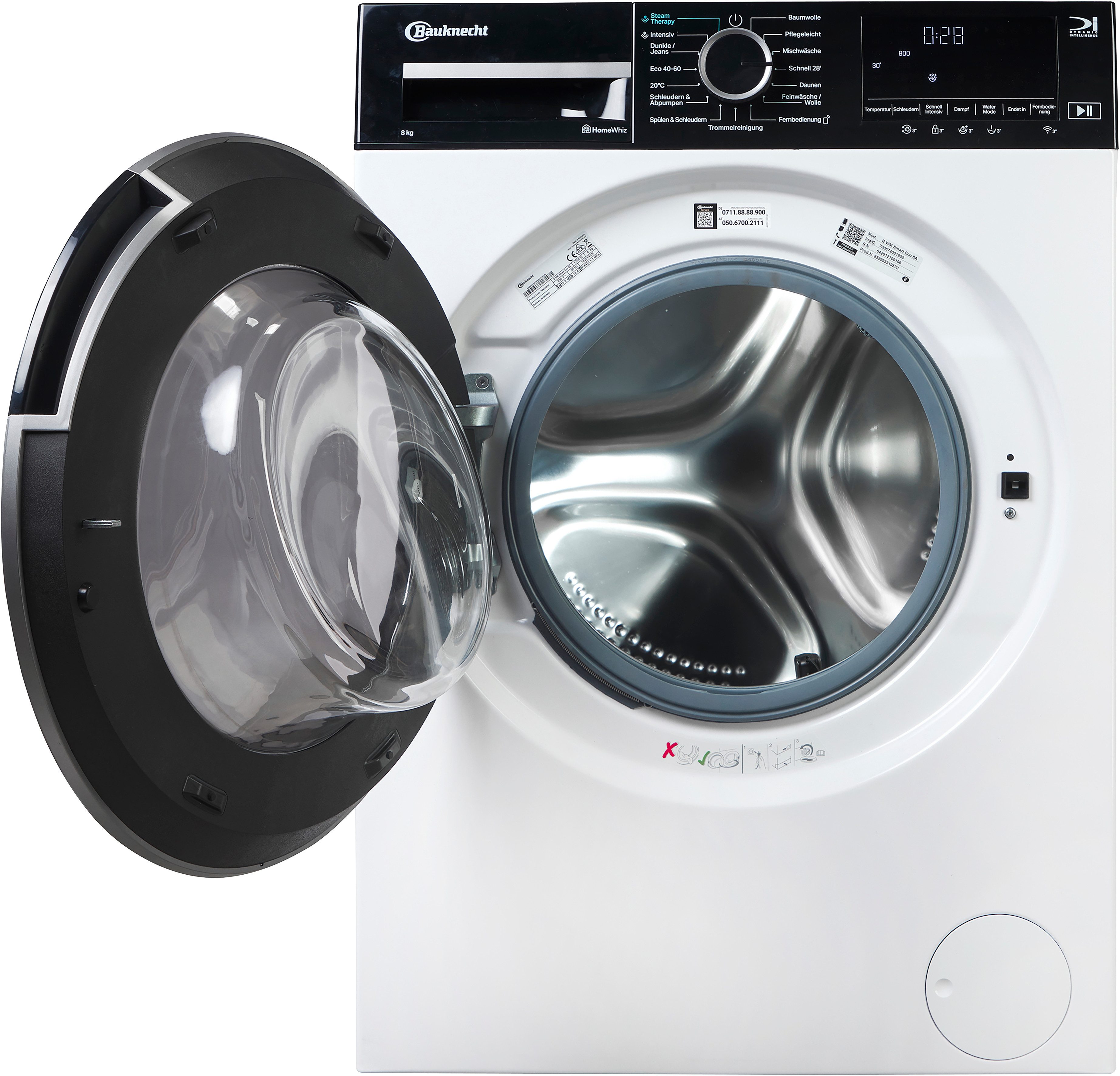 BAUKNECHT Waschmaschine B WM Smart Eco 8A, 8 kg, 1400 U/min, Adaptive Wash – Intelligente Adaption der Waschprogramme