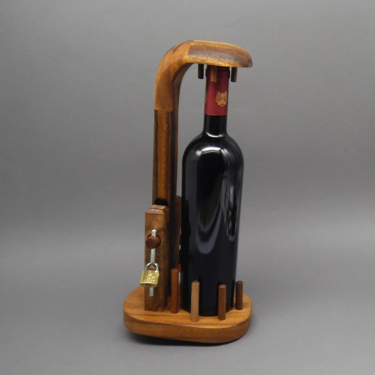 ROMBOL Denkspiele Spiel BOTTLE IN JAIL - Geschenkverpackung für Wein, Flaschentresor, wiederverwendbar