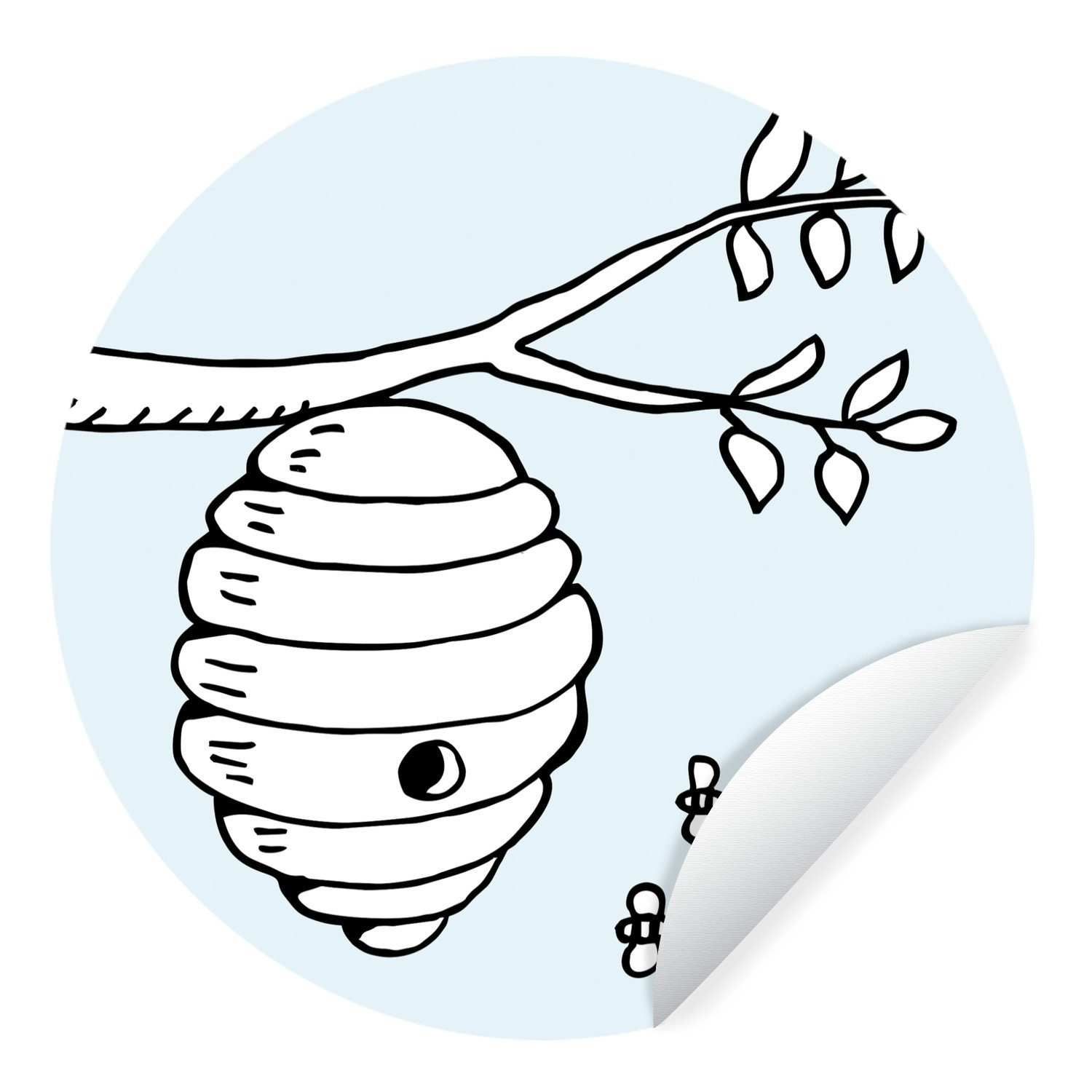MuchoWow Wandsticker Cartoon-Illustration von Bienen und einem Bienenstock (1 St), Tapetenkreis für Kinderzimmer, Tapetenaufkleber, Rund, Wohnzimmer