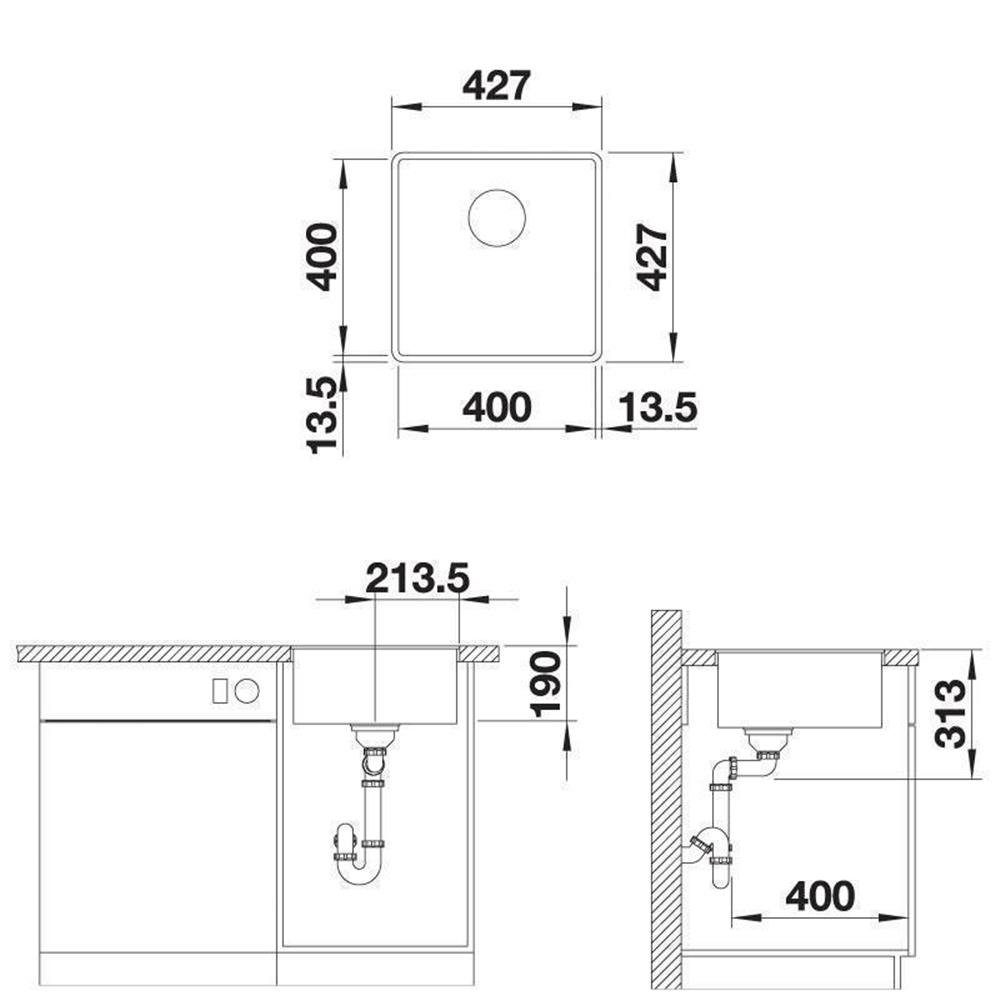 weiß flächenbündig Silgranit cm 400-F SUBLINE 42,7/42,7 einbaubar, Granitspüle Blanco InFino, BLANCO