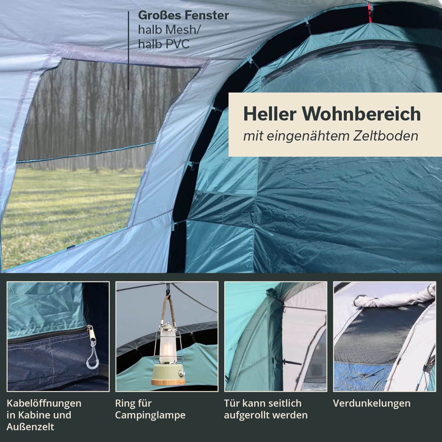 Skandika Tunnelzelt Campingzelt, Familienzelt, Egersund 3 Sleeper Protect, 2 m Stehhöhe, Sleeper Technologie, eingenähter Zeltboden, nachtschwarz Schlafkabine