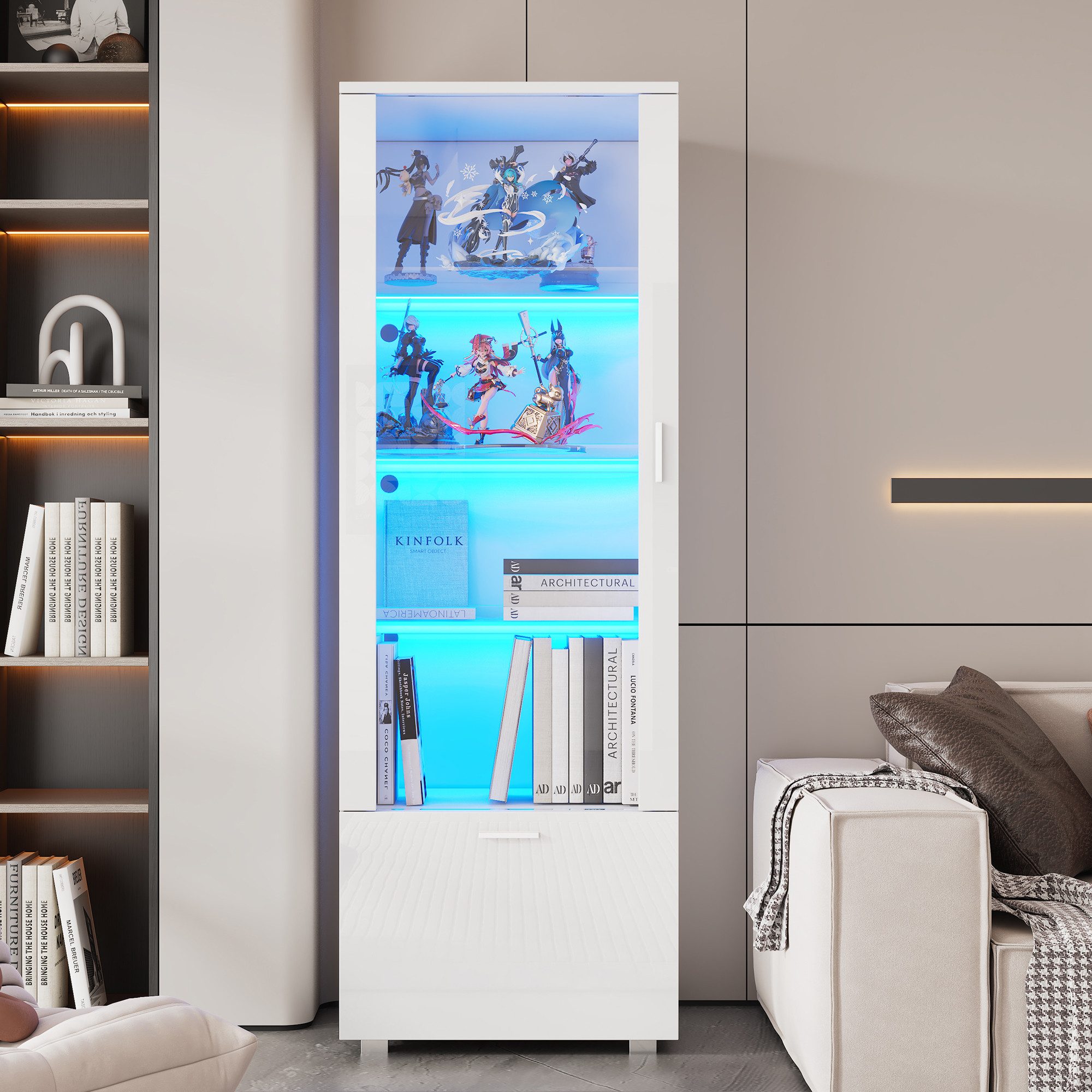 Merax Standvitrine hochglanz Vitrine mit LED-Beleuchtung (1-St., Schrank Ho günstig online kaufen