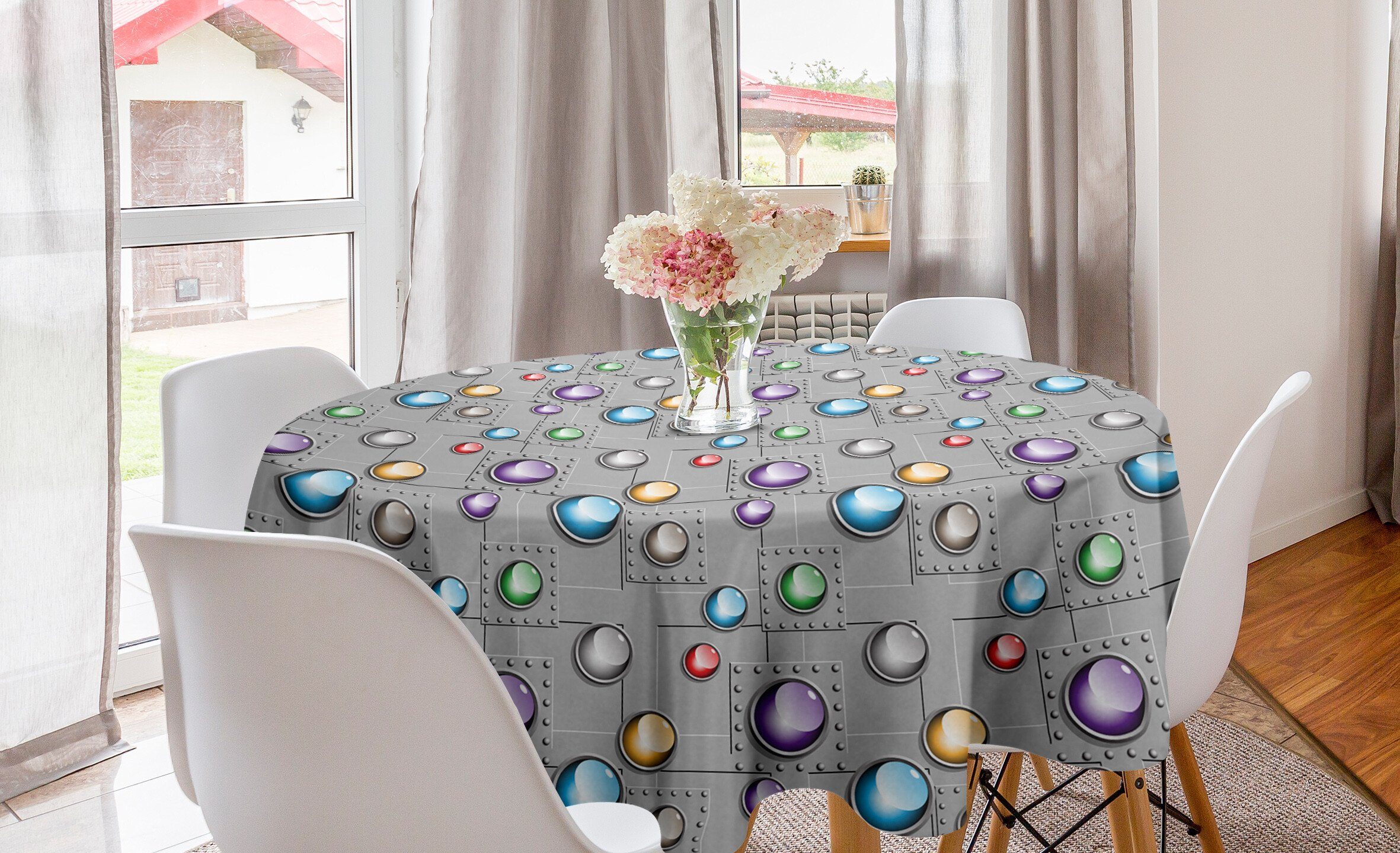 Abakuhaus Tischdecke Kreis Tischdecke Abdeckung für Esszimmer Küche Dekoration, Bunt Industrielles Vivid Spots