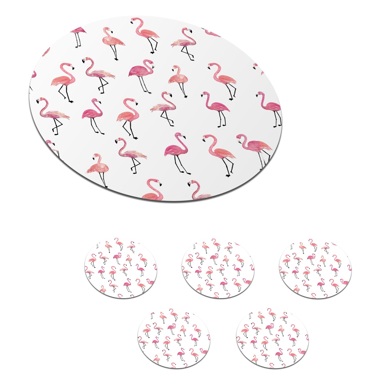 MuchoWow Glasuntersetzer Flamingo - Vogel - Rosa - Muster, Zubehör für Gläser, 6-tlg., Getränkeuntersetzer, Tassenuntersetzer, Korkuntersetzer, Tasse, Becher