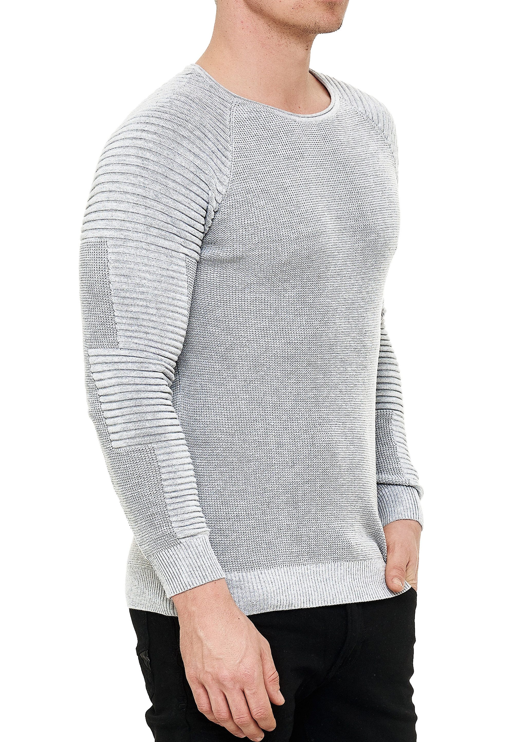 R-NEAL Rundhalspullover Fein-Strick Slim-Fit Biker Strick-Pullover günstig online kaufen