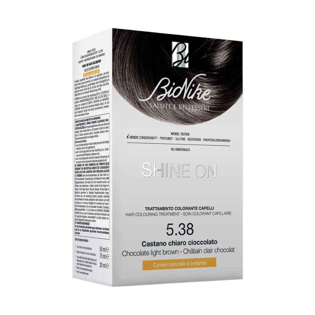 BioNike Haarpflege-Set Shine On, permanente Haarfarbe, 538 Helles Schokoladenbraun