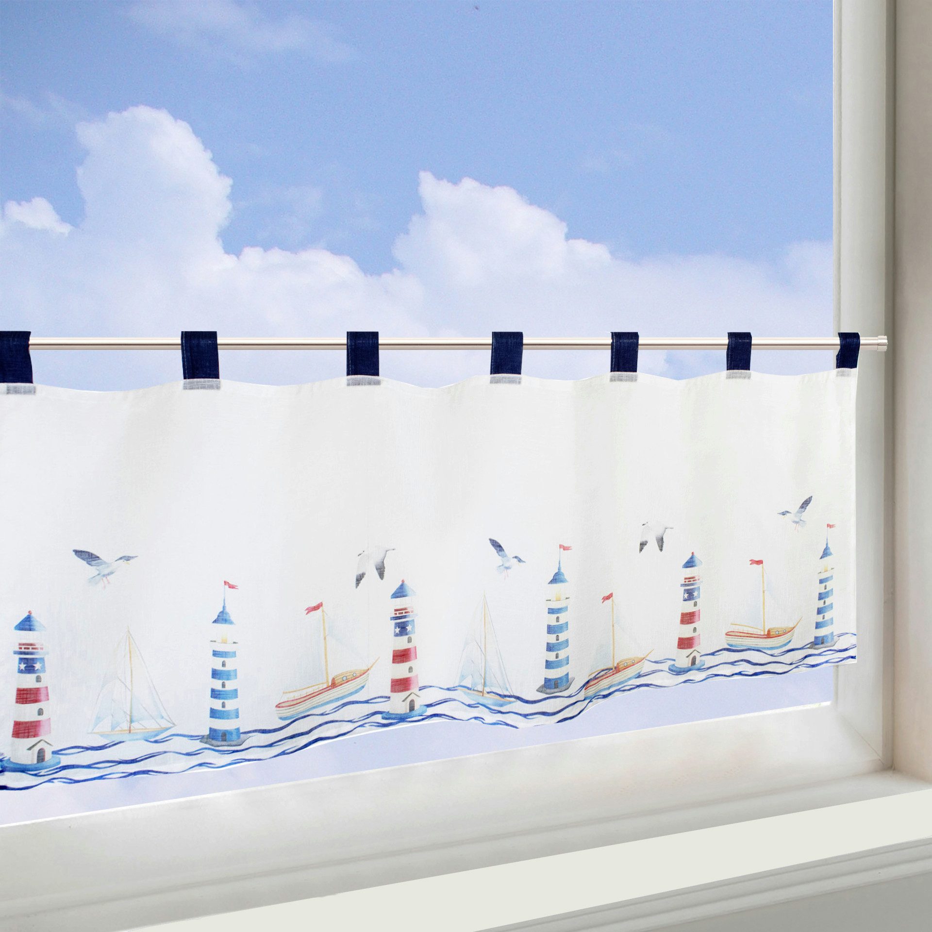 Delindo Lifestyle Scheibengardine Leuchttürme maritim, 45x120 cm, für Küche günstig online kaufen