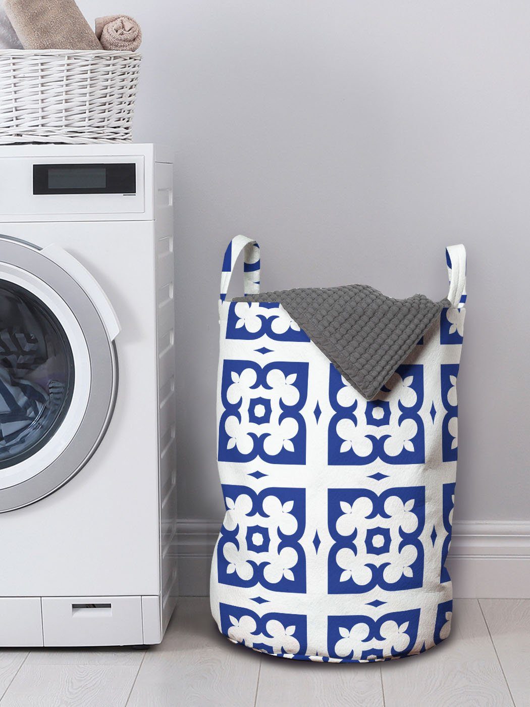 mit Wäschesäckchen Griffen Abstrakt Wäschekorb inspiriert Abakuhaus Kordelzugverschluss Art für Waschsalons, Deco