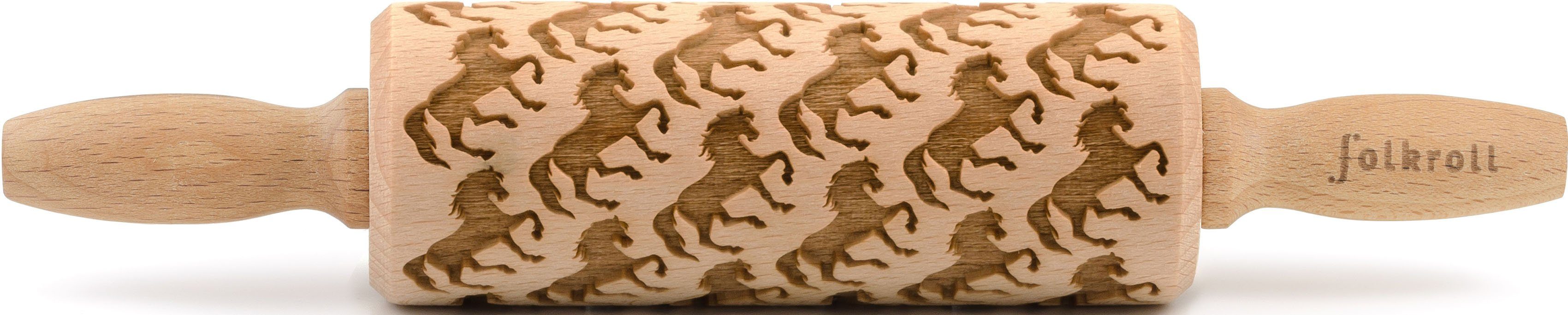 folkroll Teigroller 3D-Motiv-Teigrolle Massivholz, Pferde