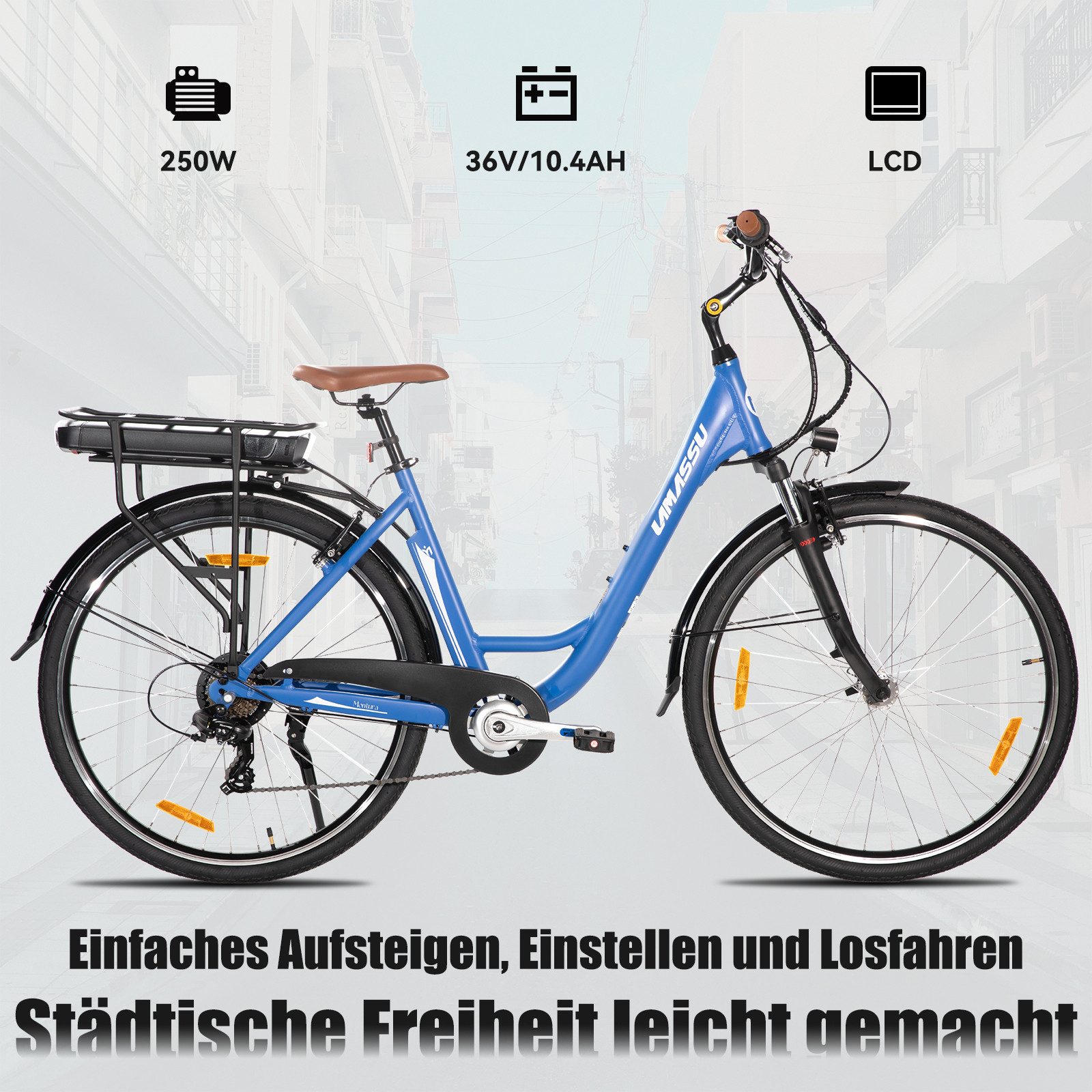 HILAND E-Bike 26 Zoll E-Bike Trekkingrad mit Gepäckträger für Alltag und Touren, Heckmotor, 374,4 Wh