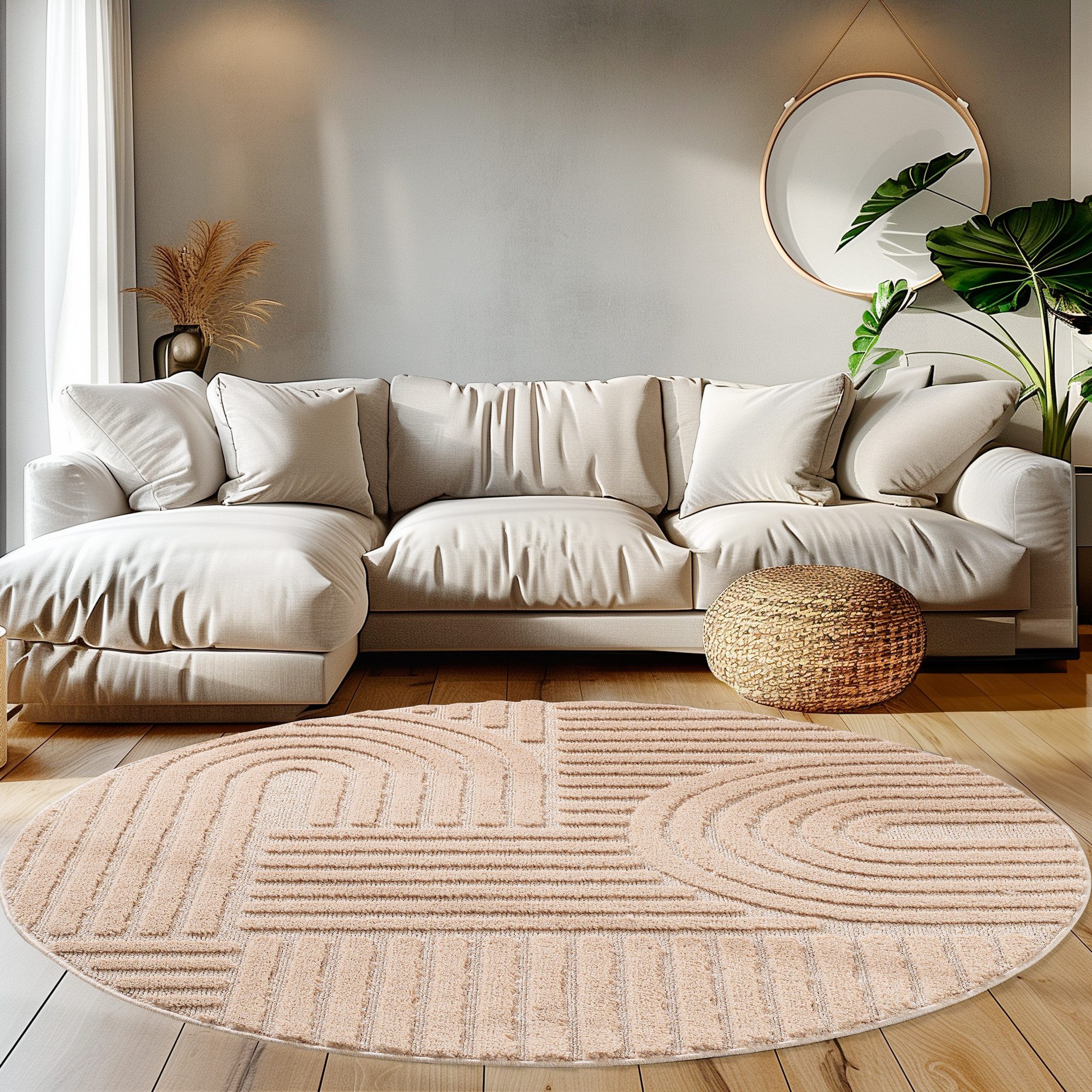 Teppium Designteppich Boho-Design, Rund, Höhe: 20 mm, Teppich Wohnzimmer Boho Design 3D Optik Skandinavische Stil