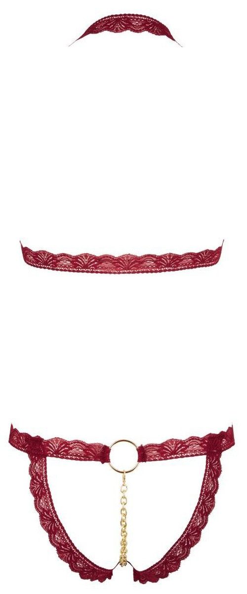Cottelli Collection Set: Bügelloser BH Ouvert Dessous-Set mit Ketten BH und String - rot (2-tlg) mit offenem Schritt und Cups