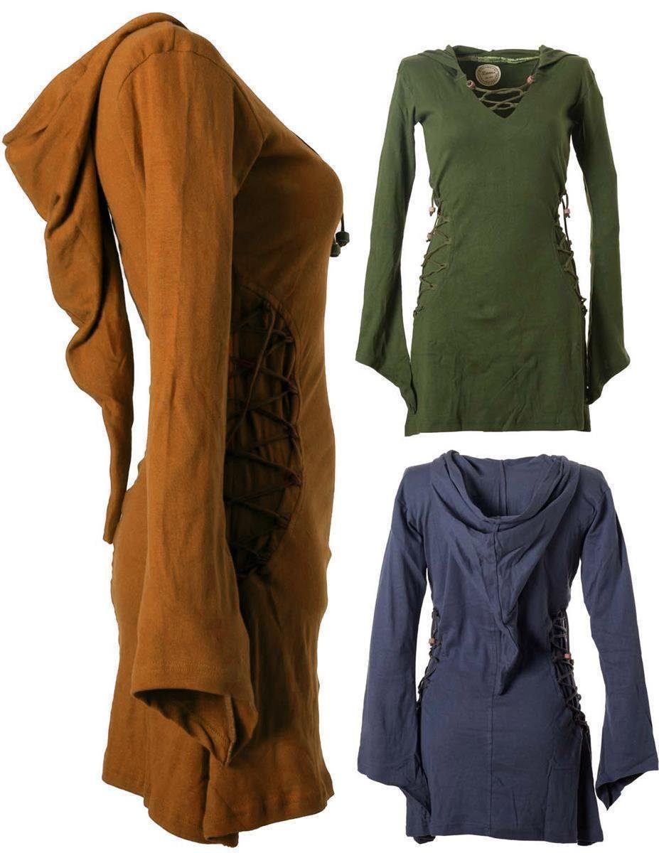 Vishes Zipfelkleid Elfenkleid mit Zipfelkapuze Bändern zum Schnüren Ethno, günstig online kaufen