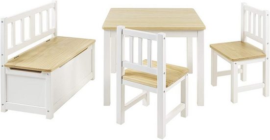 BOMI Kindersitzgruppe »Holzsitzgruppe Anna«, (4-tlg), Kindertischgruppe aus Holz (4tlg. Tisch, Kinderbank, 2 x Stühle)