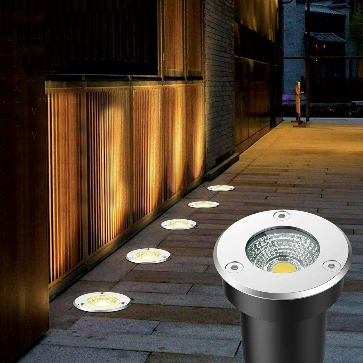 LETGOSPT LED Einbaustrahler LED 230V, Fassung GU10 Glühbirne wechselbar, Einbaustrahler mit Garden Bodeneinbauleuchten, Befahrbar IP67 Außen in GU10 Warmweiß, Rund rund/quadrat, Einbauspot, LED Edelstahl Stoßfest