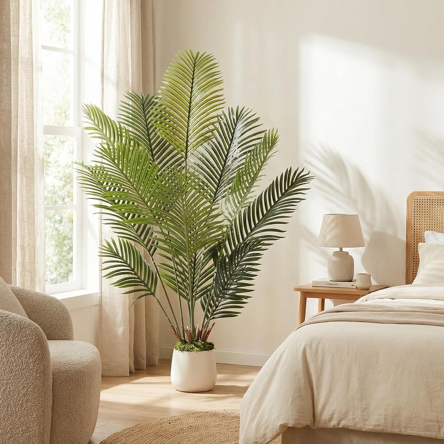 Kunstbaum Künstliche Areca Palme, TLGREEN, Höhe 120 cm, Tropische Pflanzen Deko für Innen Wohnzimmer Büro – Bild 5 von 5