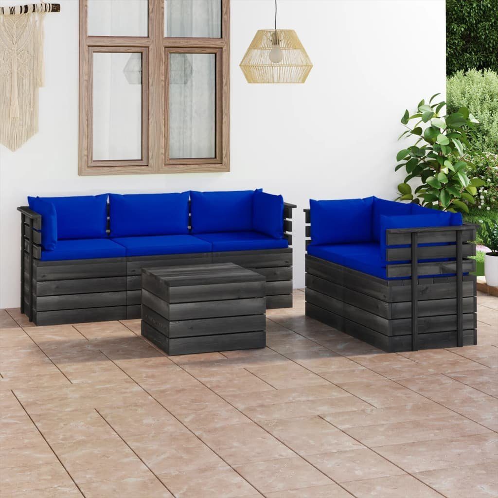 vidaXL Gartenlounge-Set aus mit Kiefernholz, Garten-Sofagarnitur Paletten Blau 6-tlg. (6-tlg) Kissen